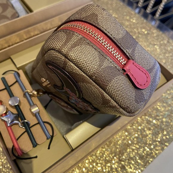 Boxed Mini Boxy Cosmetic Case And Hair Ties Set In Signature Canvas With Disco P - Picture 2 of 6